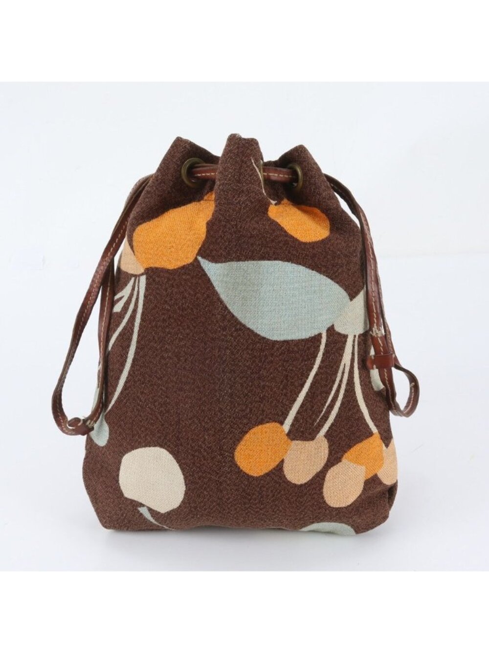 Miu Miu Drawstring Leather Canvas Shoulder Bag